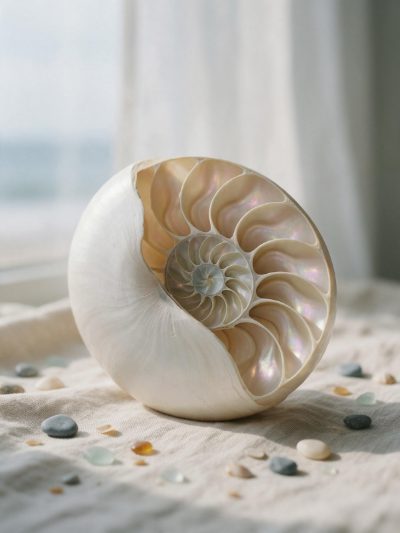 A nautilus shell, halved
